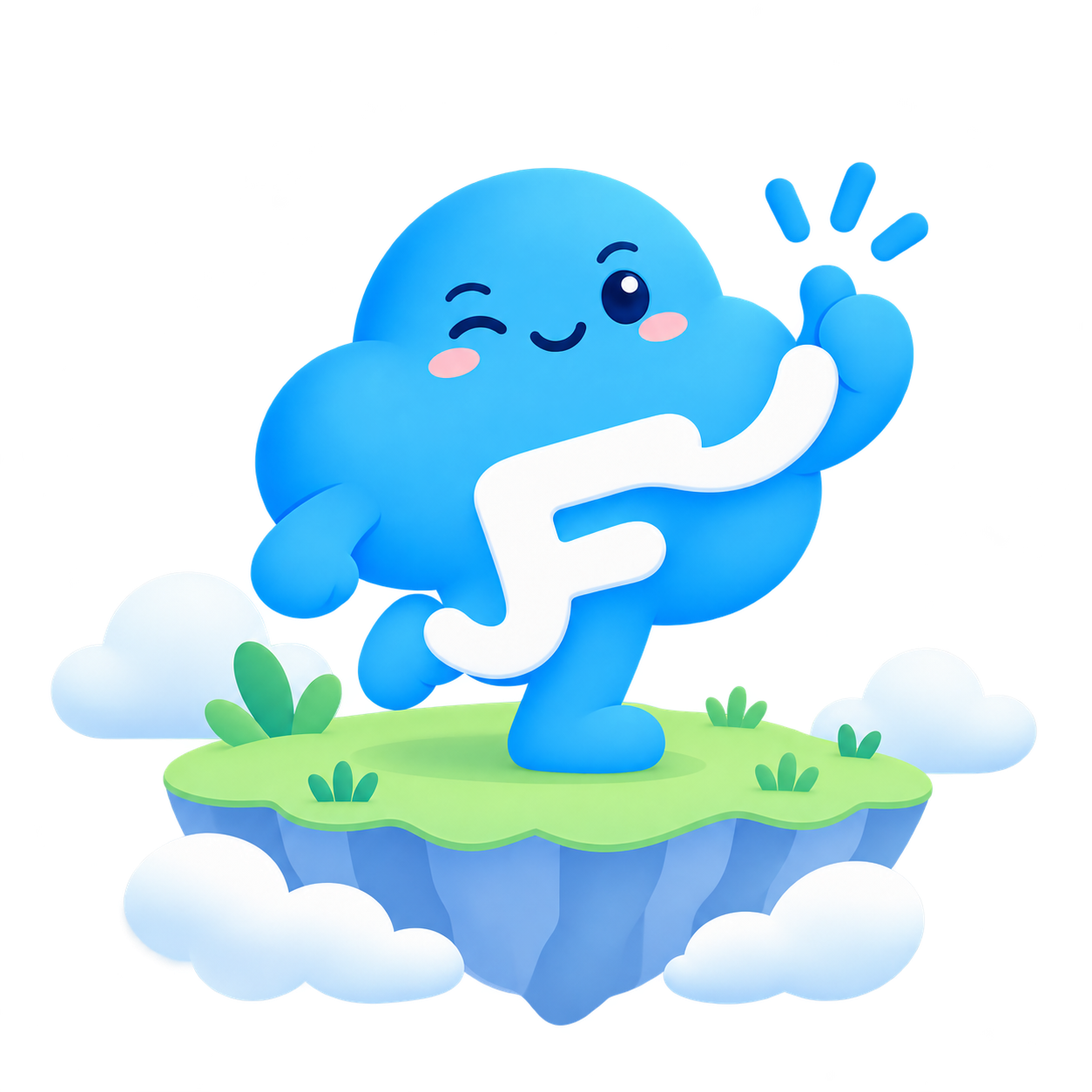 FanCloud 蓝云伙伴与悬浮小岛插画